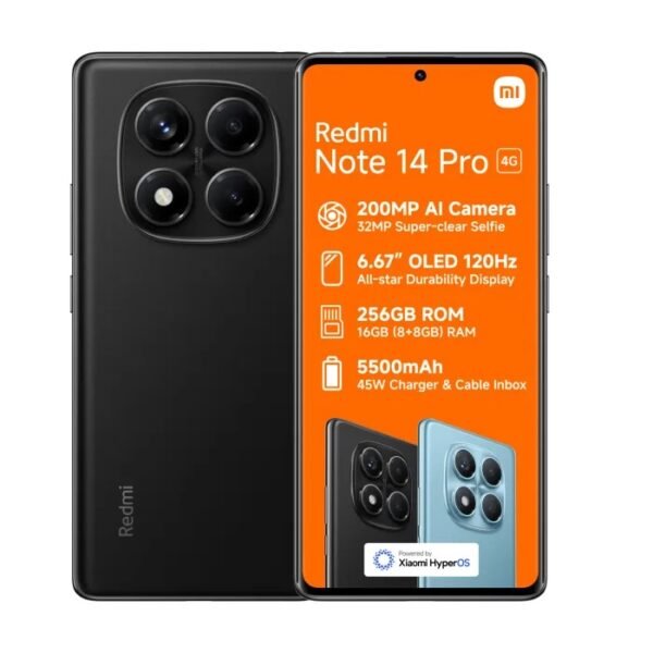 Xiaomi Redmi Note 14 Pro 4G LTE (for Tmobile Mint Tello & Global) (256GB + 8GB) 6.67" 120Hz 200MP AI Camera Model 24116RACCG Unlocked Dual Sim (Midnight Black)